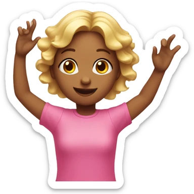 Pink girl with celebration hands in the air sticker