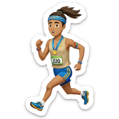 shaman picking running a marathon with gold medal sticker