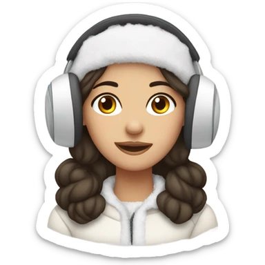 pretty brunette girl wearing cozy winter white earmuffs sticker