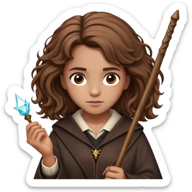 Hermione Granger from Harry Potter with bushy brown hair and wand sticker