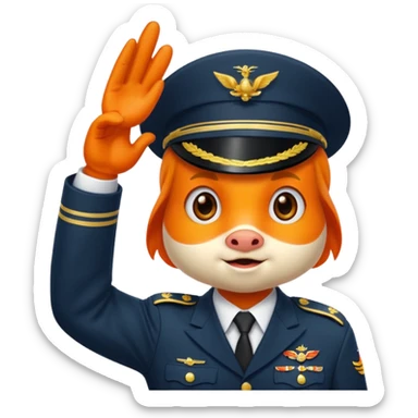 goldfish in military uniform, saluting, iOS emoji style sticker