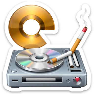 CD player and a wet cigarette  sticker