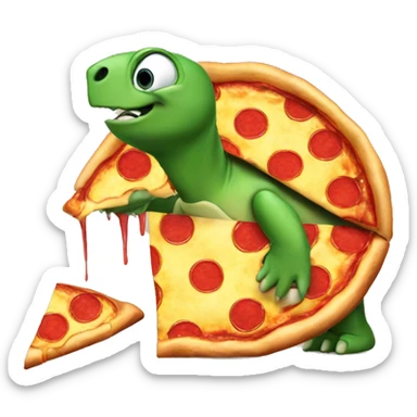 A turtle eating a giant pizza sticker
