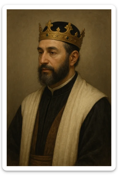 A dignified and respectful person with a kippah and a crown, neutral background sticker