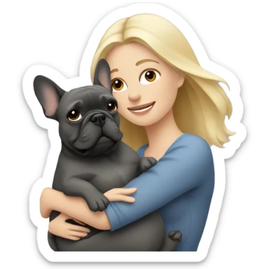 Blonde woman hugging dark gray french bulldog sticker