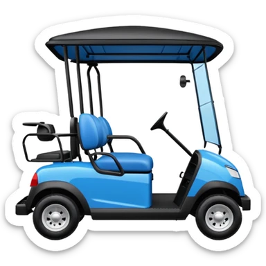 Electric blue golf cart with black seat and top sticker