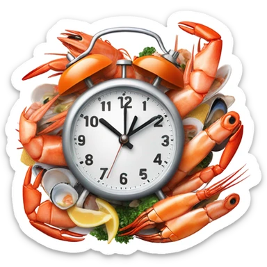 Alarm clock making a juicy and spicy seafood boil  sticker