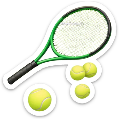 A tennis racket and ball placed on the grass court, with the lines of the court clearly visible in the background. The scene captures the essence of the sport, highlighting the equipment and the vibrant, open atmosphere of a tennis match sticker