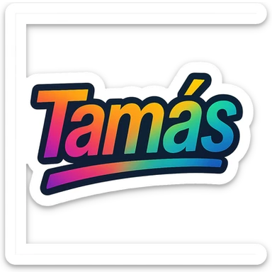 The name 'Tamás' in a modern, colorful gradient font with a dark outline, on a transparent background, with the name underlined or partially underlined with a dynamic, slanted underline, in the style of the sample images. sticker