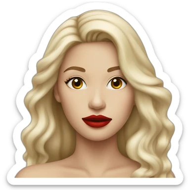 Long ash blond woman red lip sticker