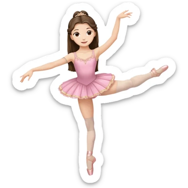 happy pretty white brunette teen long hair with hazel eyes in a ballet costume with one leg up sticker