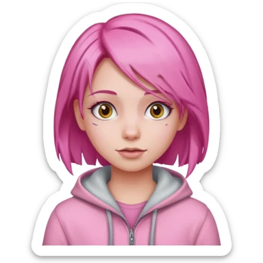 دختر صورتی پوش مو صورتی  sticker