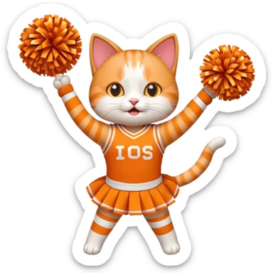 A cat in a tiny cheer outfit shaking pom-poms with bright enthusiasm. sticker