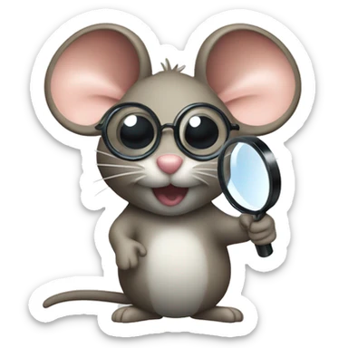 a mouse with a magnifying glass sticker