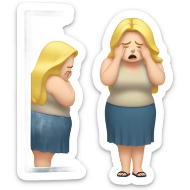 overweight blondie woman at mirror crying sticker