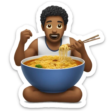 man eating a bowl of curry ramen sticker