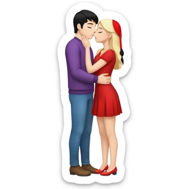 couple kissing black hair man blonde woman full body sticker