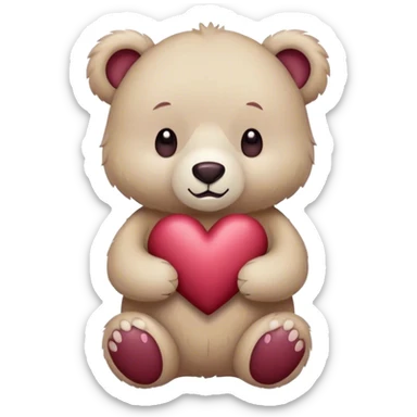 beige pastel bear with heart burgundy  sticker