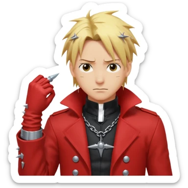 Create a Full Metal Alchemist Brotherhood Edward emoji for a teams chat but make it more original to the anime style sticker