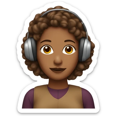 brown skinned woman with curly brown hair wearing earmuffs sticker