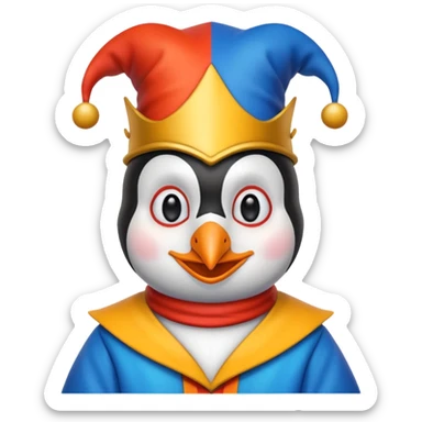 crazy colorful cute penguin jolly joker, medieval, vintage, court jester, mac os icon, blue color sticker