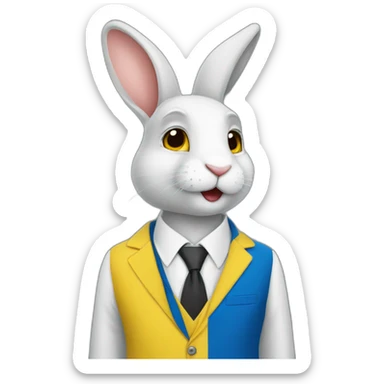 A rabbit student in a suit in the color of the Ukrainian flag sticker