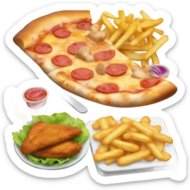 pizza and chips and fries and some chicken nuggets and some chicken wings and a salad for lunch  sticker