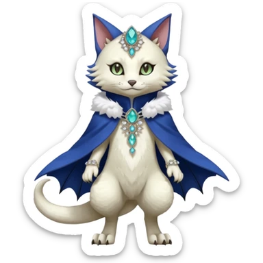 Kawaii cute beautiful pretty elegant divine edgy feline-vernid-sergal-Fakémon-Pokémon-Digimon-fursona-animal-creature, full body, with intricate detailed markings, Embroidered capelet, Gem-studded horn ring sticker