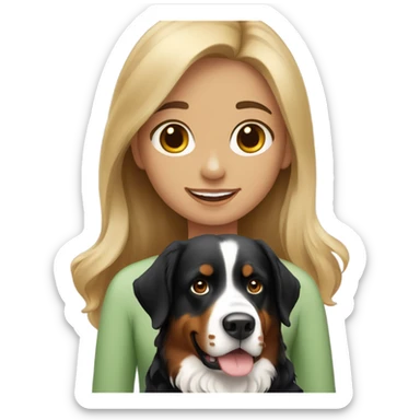 Girl with brown and blonde hair with a Bernese mountain dog sticker