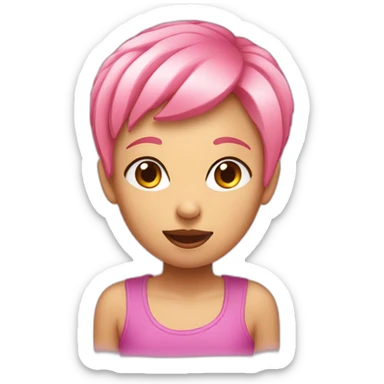 girl with short pink hair tounge sticking out sticker