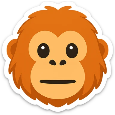 Create an orangutan face emoji similar to the reference image. The style should be simplified, expressive, with orange fur, and emoji-like in appearance. sticker
