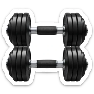 A treadmill set behind Two heavy dumbbells side by side on the floor  sticker