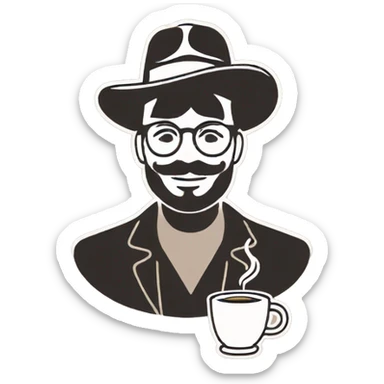 Man with hat, coffee in hand sticker