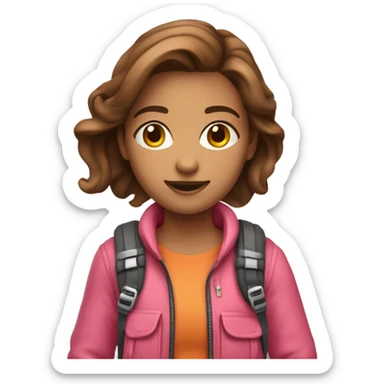 girl with proplp backpack and pink srtit and ornge pants and brown hair sticker
