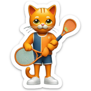 Orange Plasticine cat with a tennis racket in his hand sticker