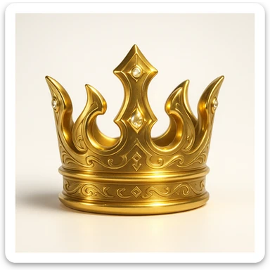 stylized elegant golden crown with intricate details and subtle glowing accents, sleek modern fantasy design with smooth curves and small embedded shimmering gemstones, surrounded by a classic Magic: The Gathering card frame border with ornamental corners and subtle arcane patterns, polished metallic finish, faint magical glow, dark background inside the card frame, clean iconic look, suitable for Discord emoji or competitive Magic/Commander league logo sticker