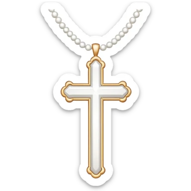 Elegant emoji icon of a white cross made of white beads, glossy surface, and white bead chain subtle shadows, pure white palette sticker