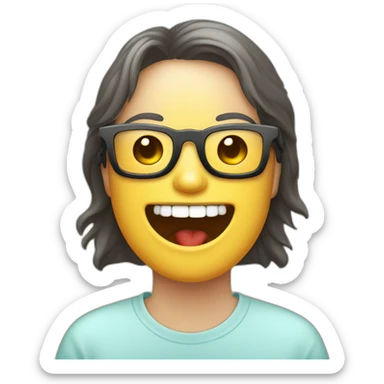 Cara sonriente mostrando las paletas de los dientes con lentes de sol y una capucha  sticker