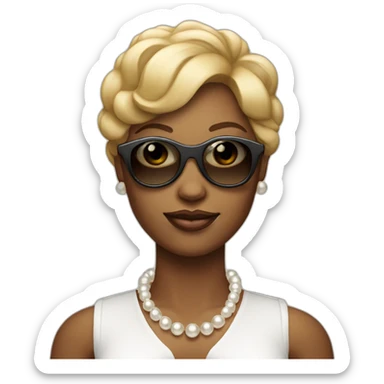 colored woman with blonde short hair and sun glasses with a pearl necklace on sticker