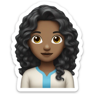 girl with long wavy black hair and blue eyes sticker