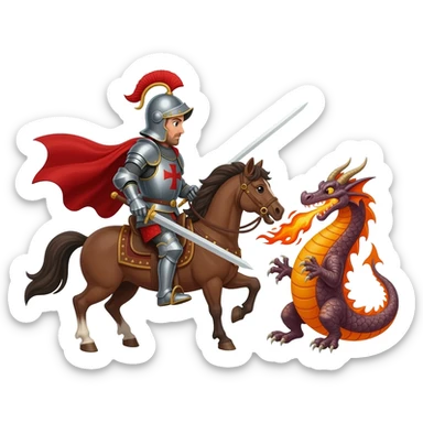 Saint George em cima do cavalo com o dragão sticker