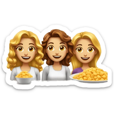 Tres chicas con unos macarrones con queso  sticker