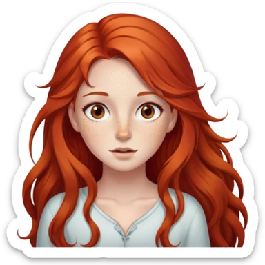 a girl with long red hair, brown eyes and freckles. sticker