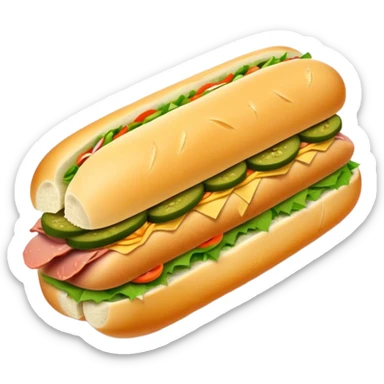Cinematic Realistic B√°nh m√¨ Sandwich Dish Emoji, showcasing a crusty baguette filled with savory meats, pickles, and fresh herbs rendered with dynamic detail and appetizing lighting. sticker