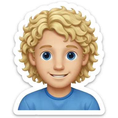 blonde boy with long curly hair past his hears smiling sticker
