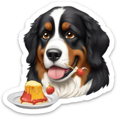 Bernese mountain dog eating fondue sticker