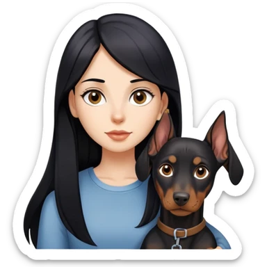girl with long black hair and doberman dog sticker