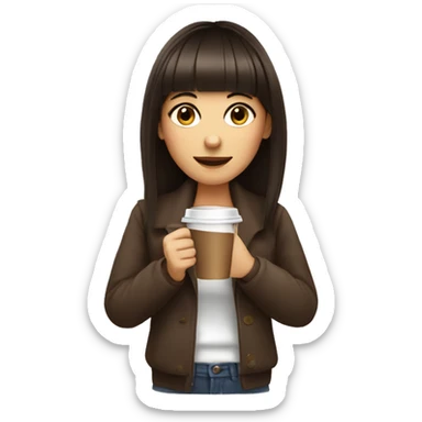 Brunette girl with bangs with a coffee on her hands sticker