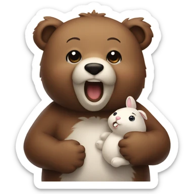 Bear holding bunny close to mouth sticker