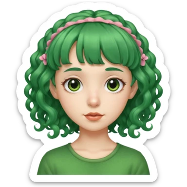 green curly  haired with hair bangs big head accessory big nose mid size ear young sticker
